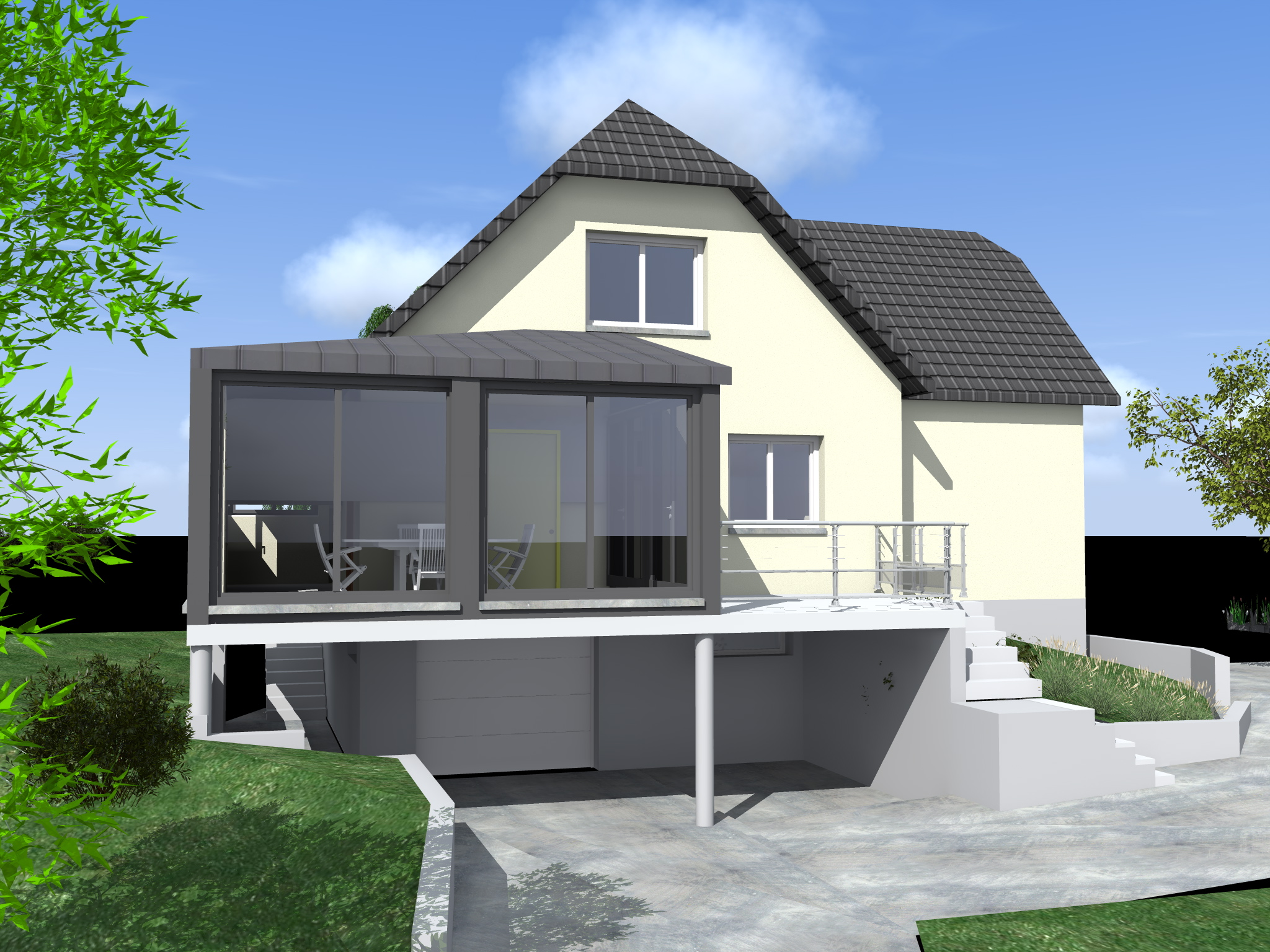 Maquette 3D extension maison vue 1